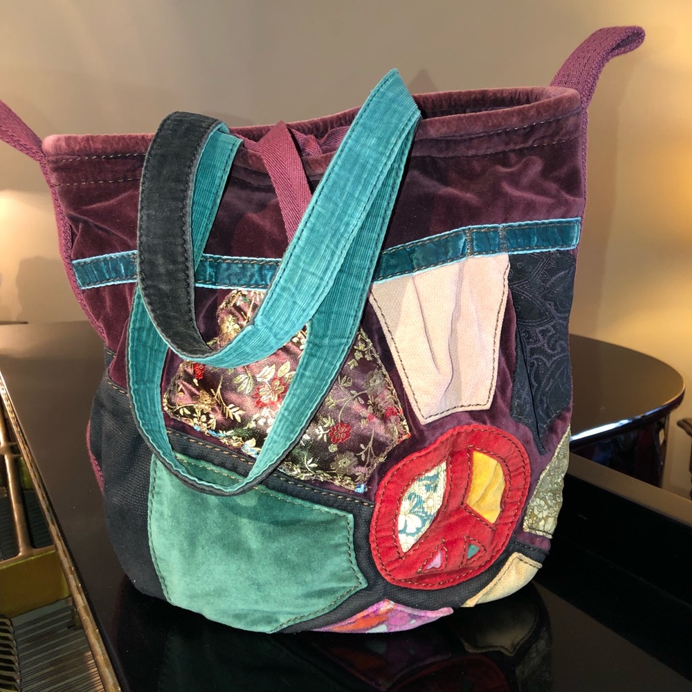 Vintage Lucky Brand Boho patchwork Peace tote bag